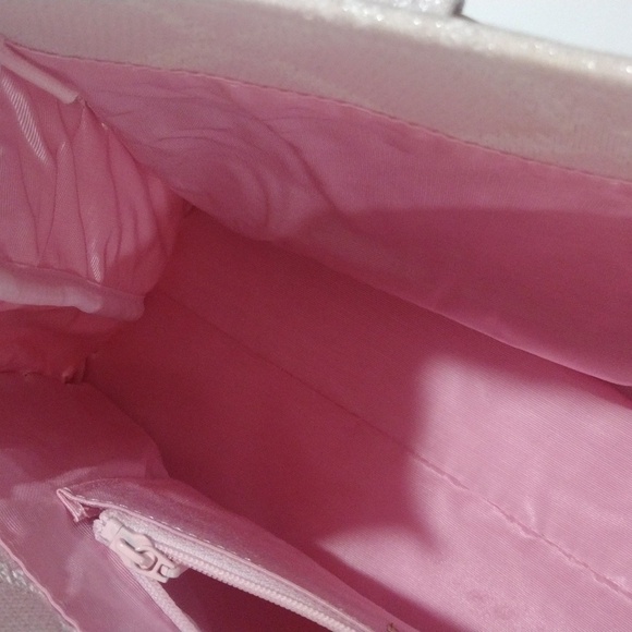 Samantha Thavasa Pink Quilted Tote Bag Handbag - Tan Wooden Handle - Like New - Picture 11 of 17